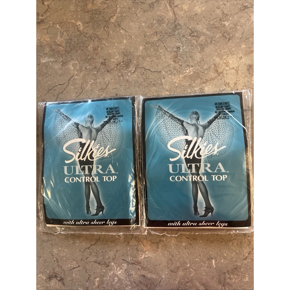2 Silkies (2 Pairs )Control Top Pantyhose Medium Taupe # 030205